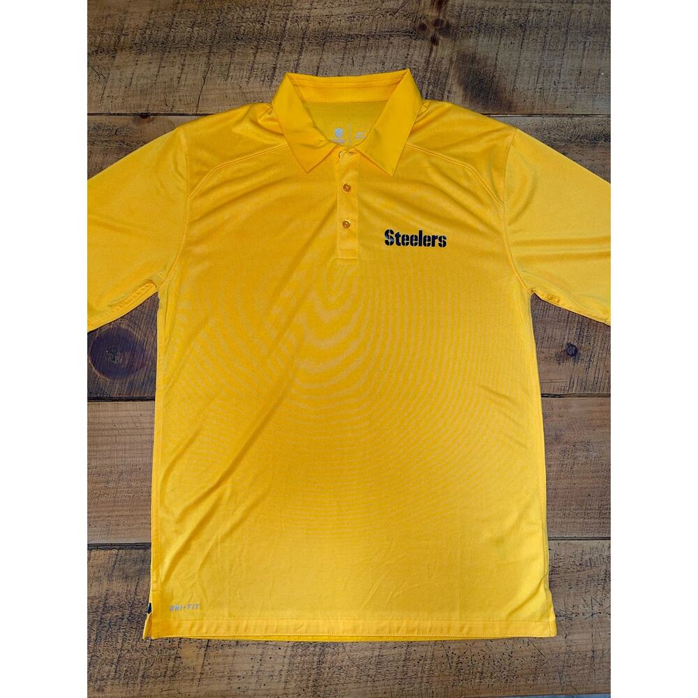 NWT Mens Nike DriFit On Field Apparel Yellow Pittsburgh‎ Steelers Polo Shirt M